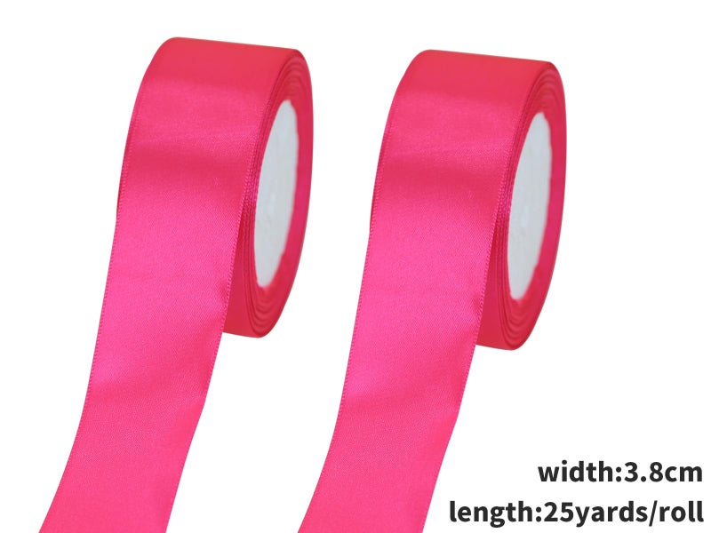 JESEP 1 1/2" Single Face Satin Ribbon Hot Pink 2Rolls 50 Yards Fabric Single Face Ribbon Silk Floral Wedding Party Wreath Decorative Ribbon for Valentine's Day & Mother's Day Sewing-Binding-Bow - Image 3